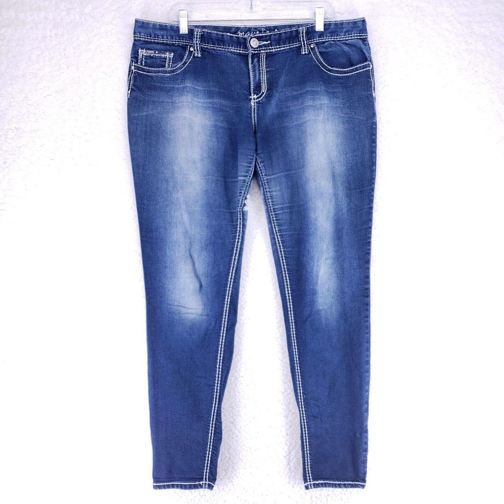 Maurices Faded Heavy Stitching Jeans Women Size XL Reg Mid Rise Soft Denim Pants